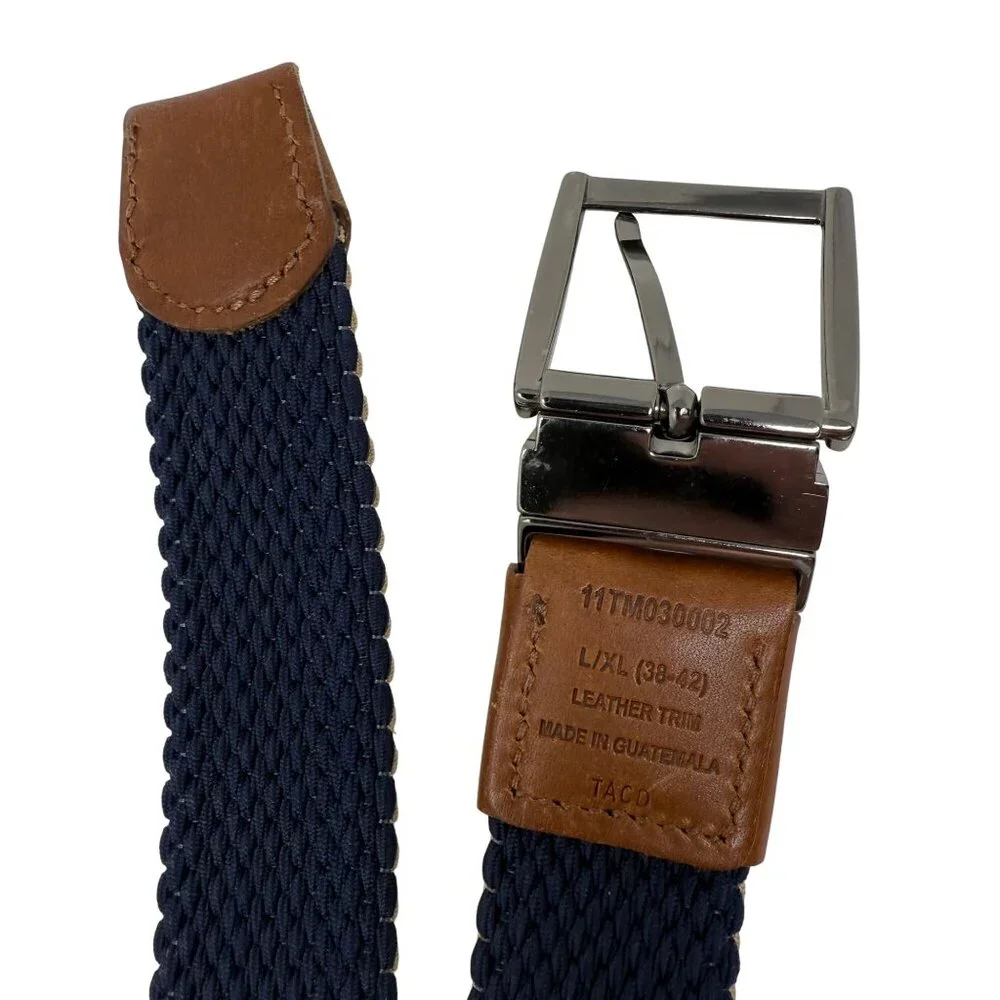 Tommy Bahama Mens Stretch Woven Belt Leather Trim L/XL (38-42) Tan Taco